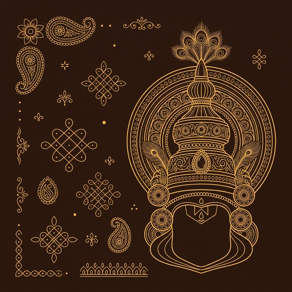 Kathakali Golden Vector Line Art